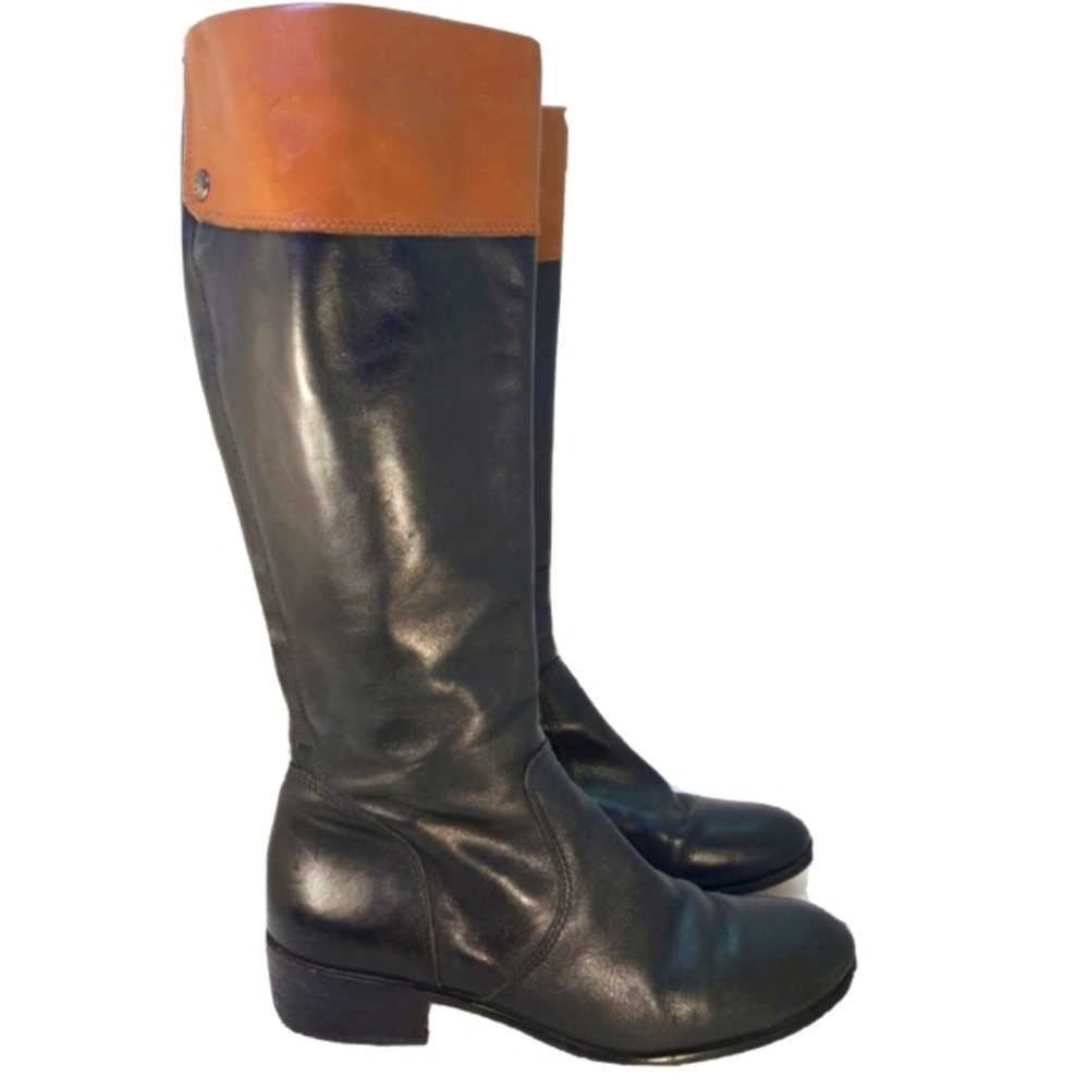 Corso Como Knee High Boots Women's Black Leather Tan Top Size 7.5 M
